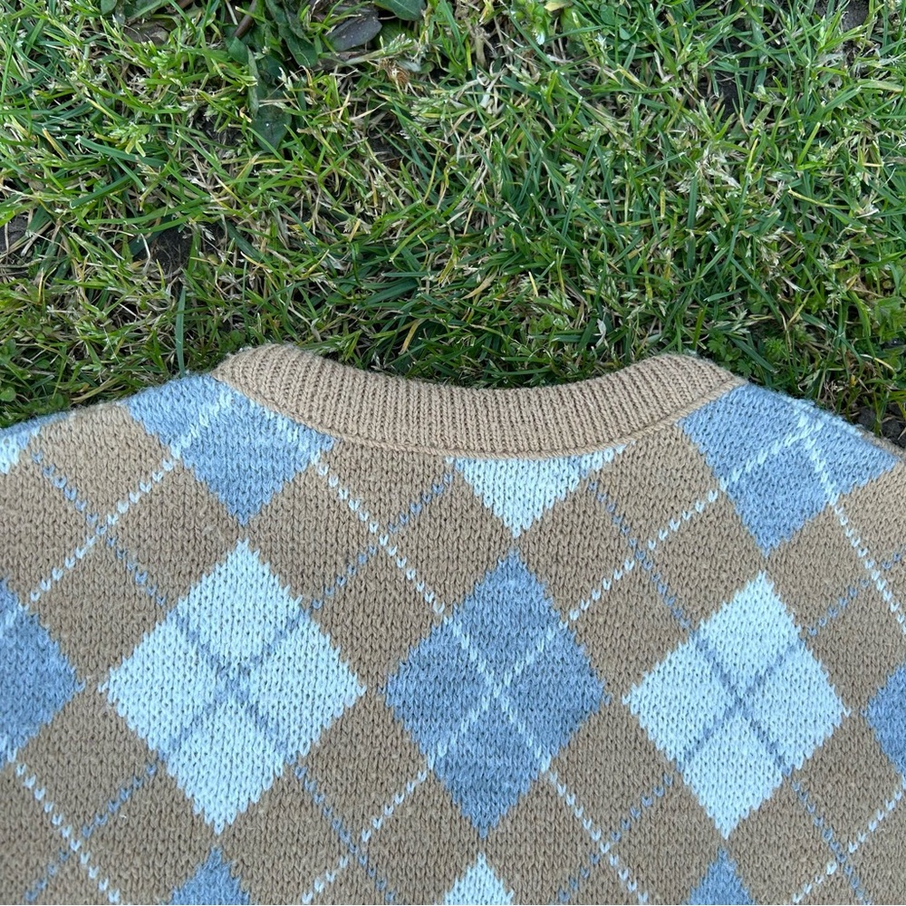 Vintage Clothes Lion Argyle Multicolor Pullover V-Neck Sweater Men’s L USA Made - Picture 10 of 10